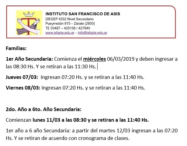 Inicio de Clases - Nivel Secundario
